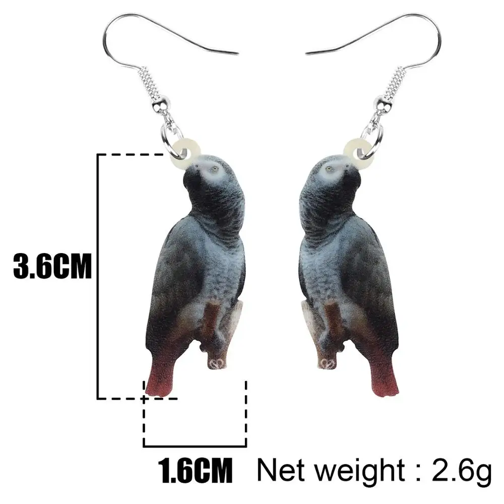 Bonsny акриловые африканские серые попугаи серьги подвески в форме капли птица
