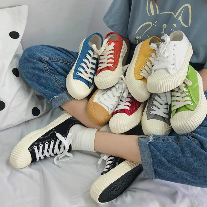 

Canvas Shoes Women Vulcanized Spring Casual Shoes Lace Up Candy Color Girls Red Trainers Lady Yellow Sneakers 2019 New Flat Heel