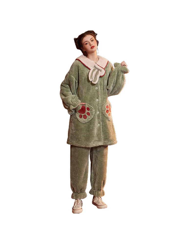 Winter Warm Pyjamas Women Plus Size Pajamas Set Woman Sexy Pajamas Sleepwear For Women long Sleeve Nightwear Long Pant Robes