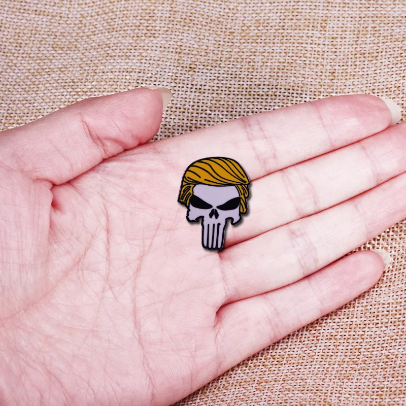 Каратель Череп с Президент Трамп брошь для волос MAGA гордая поддержка Декор |