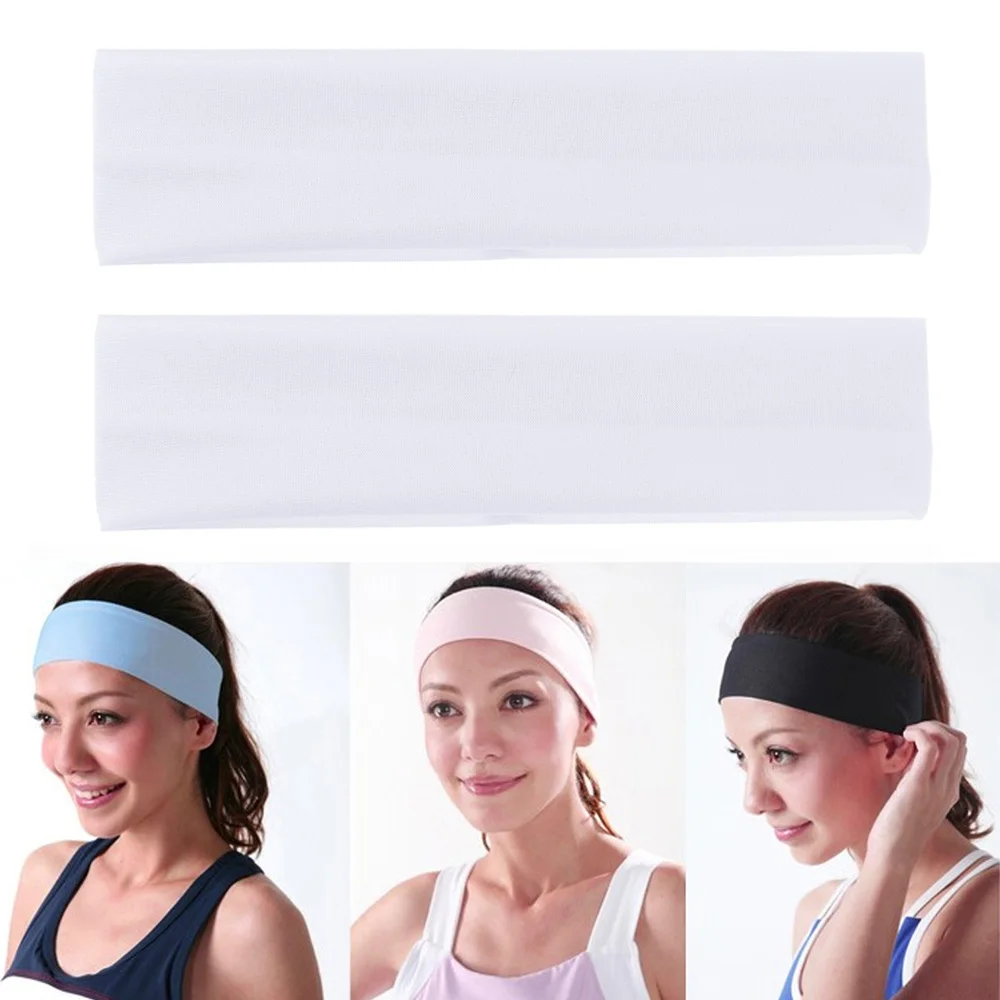 

2PCS Yoga Headband Sports Elastic Bandanas Sports Yoga Supplies Dance Biker Wide Headband Stretchy Tape Hairband (White)