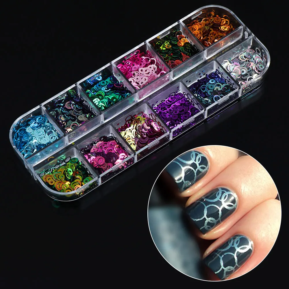 12 цветов Круглый Круг блёстки 3D голографическое зеркало Микс блестки чешуйки