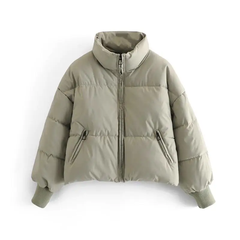 

Women Solid Khaki Oversize Parkas Thick 2021 Winter Zipper Pockets Female Warm Elegant Coat Jacket
