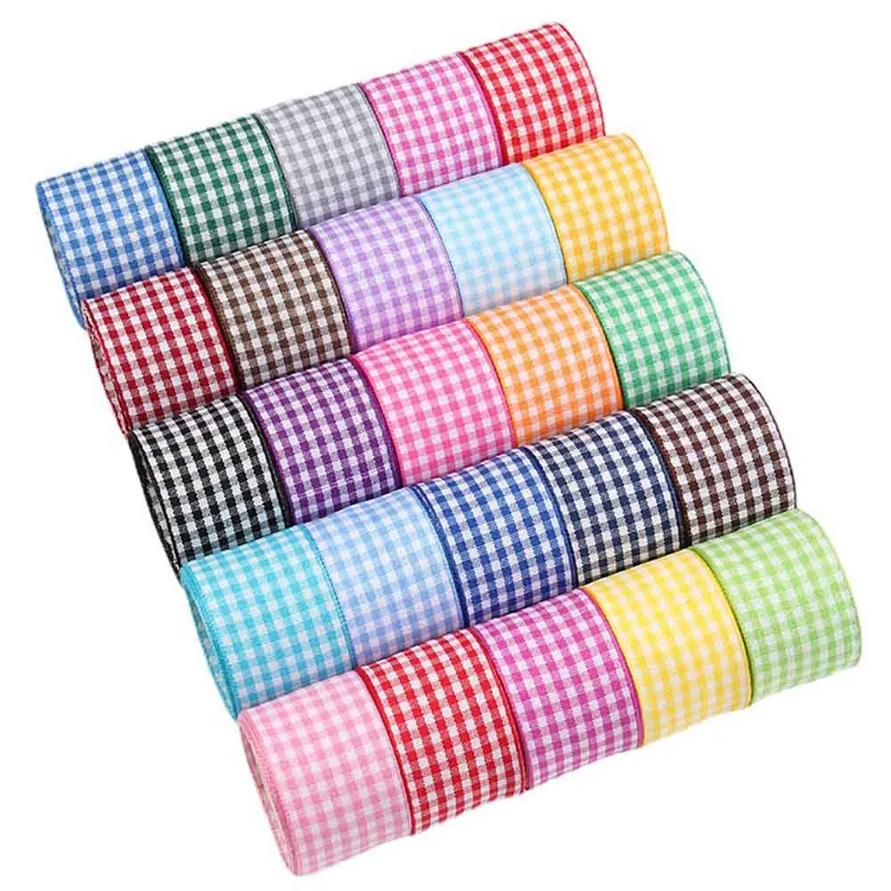 

6/19/16/25/38mm 50 Yards Lattice Plaid Ribbons Bow Ribbon Gift Wrapping Polyester Christmas Ribbon Handmade DIY Accessories