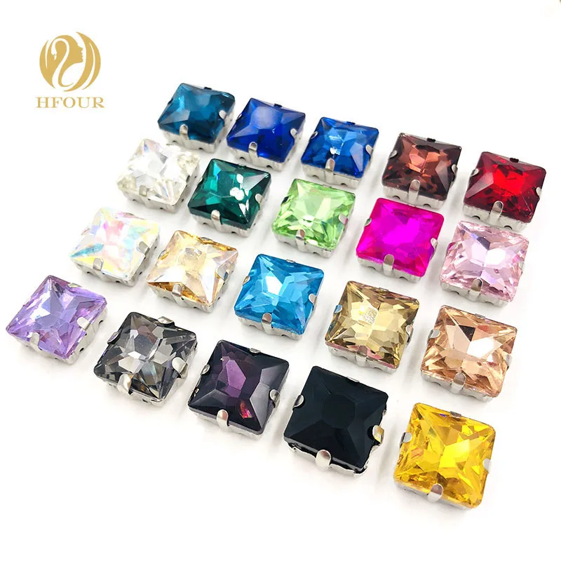 

Free shipping Square shape glass sew on rhinestones Silver bottom loose rhinestones 20pcs/bag DIY Clothing & Accessories