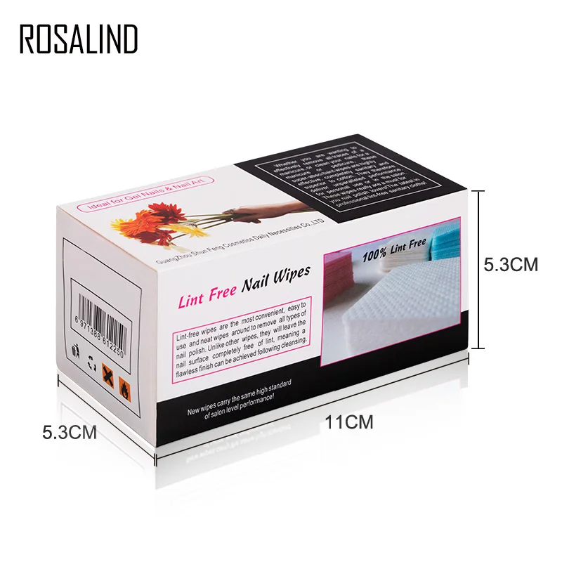 ROSALIND Lint-Free Nail Wipes Napkins Art Remover For Gel Polish Remove Pure Cotton Nails Pads Paper 250Pcs/Lot | Красота и здоровье