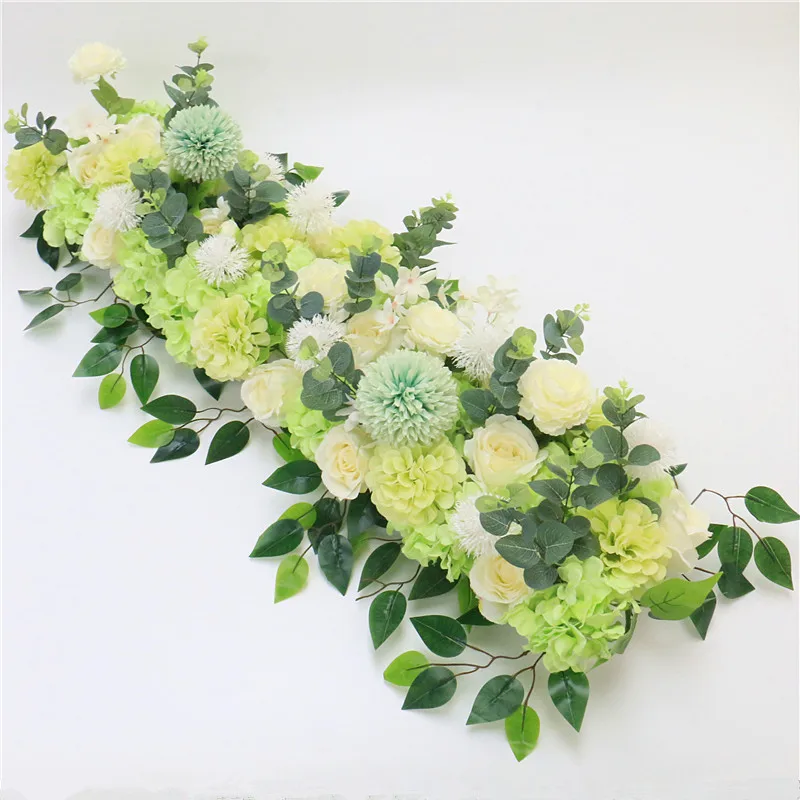 C green custom made Artificial rose flower row Wedding background wall arch Welcome desk decorative fake flower Home holiday decoration - Цвет: C green