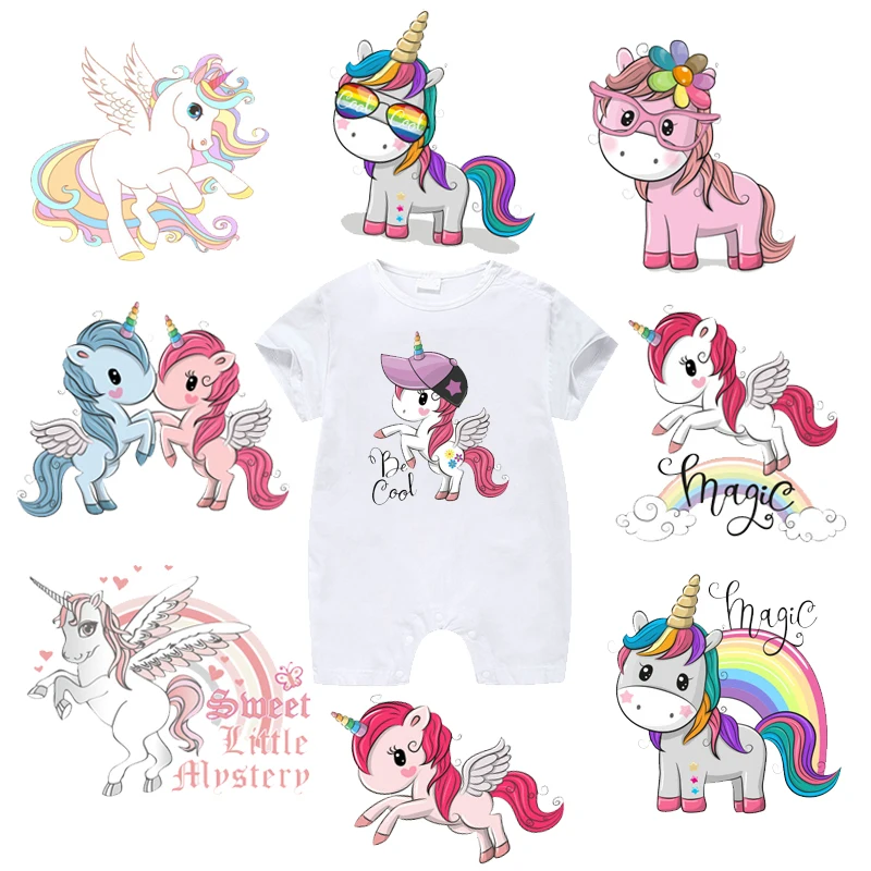 

Iron on Cartoon Patches Set for Kids Clothing DIY T-shirt Applique Heat Transfer Vinyl Cute Unicorn Patch Sticker Thermal Press