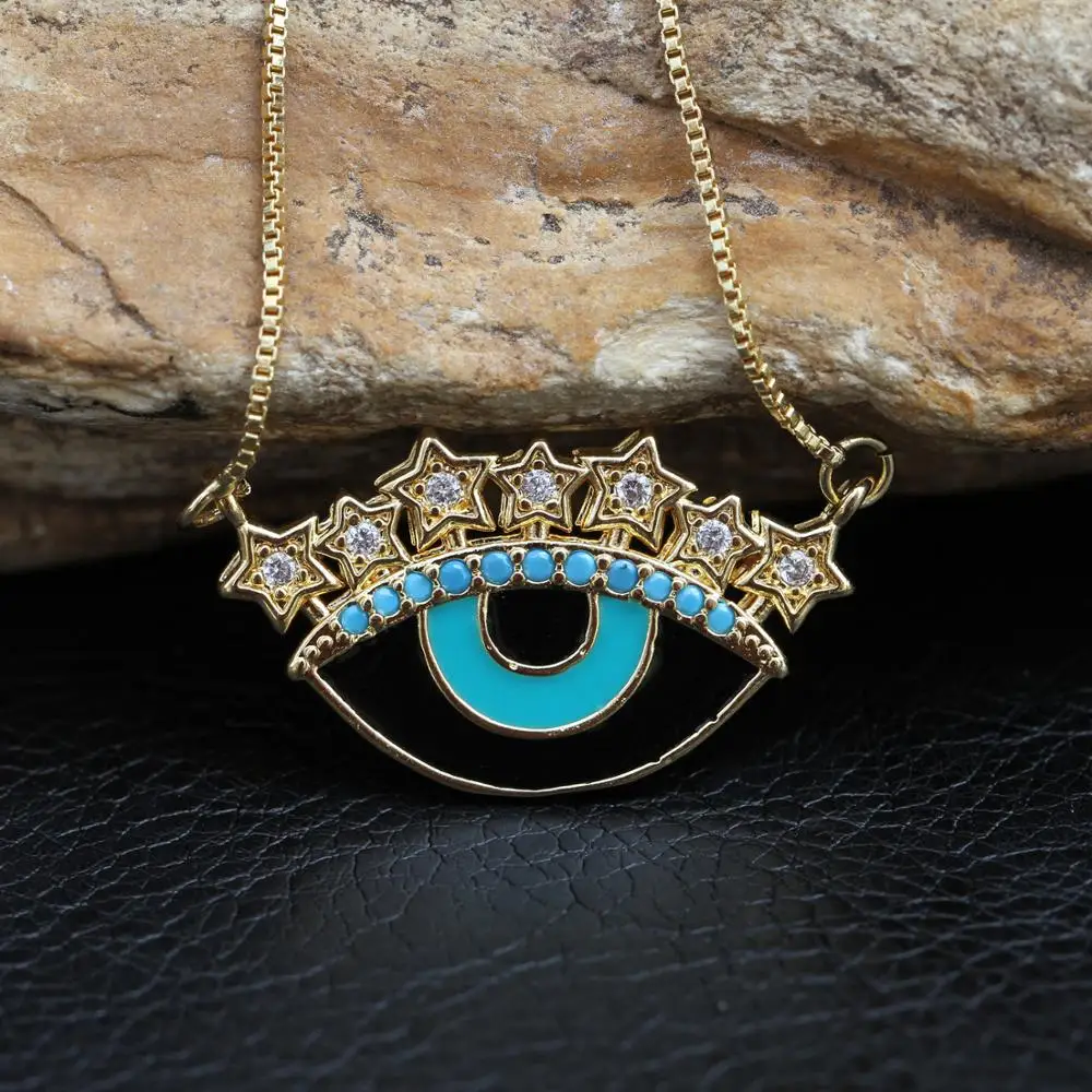 Fashion Lucky eye star evil eye pendant necklace colorful zircon charm gold color girlish choker jewelry designed for women