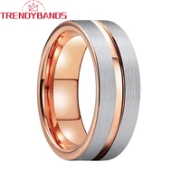 8mm 6mm men women ring tungsten wedding band rose gold color with brushed and center grooved finish comfort fit