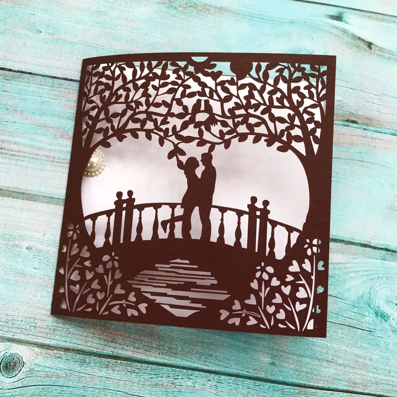 

50Pcs Romantic Laser Cut Wedding Invitation Cards Bridge Greeting Card Birthday Business RSVP Cards Decoration Party Supplies