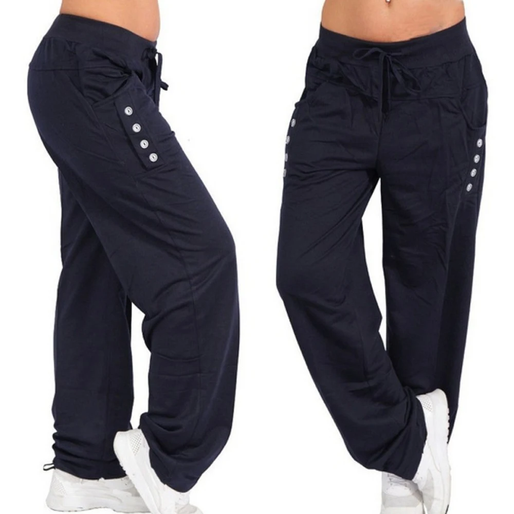 CYSINCOS Women Pants Autumn Winter Female Solid Elastic Waist Loose Pants Casual Trousers Ladies Straight Pants Streetwear