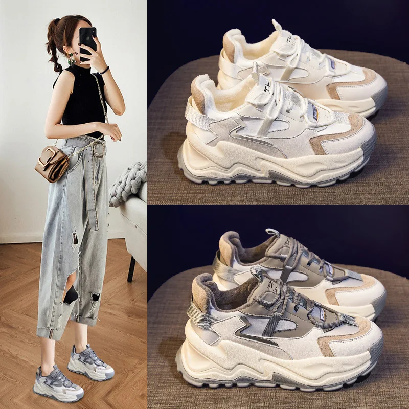 

2021 2022 New Autumn Winter Woman's Running Fashion Platform Sports Leisure Increase Breathable Female Vulcanized Shoes Lace-up