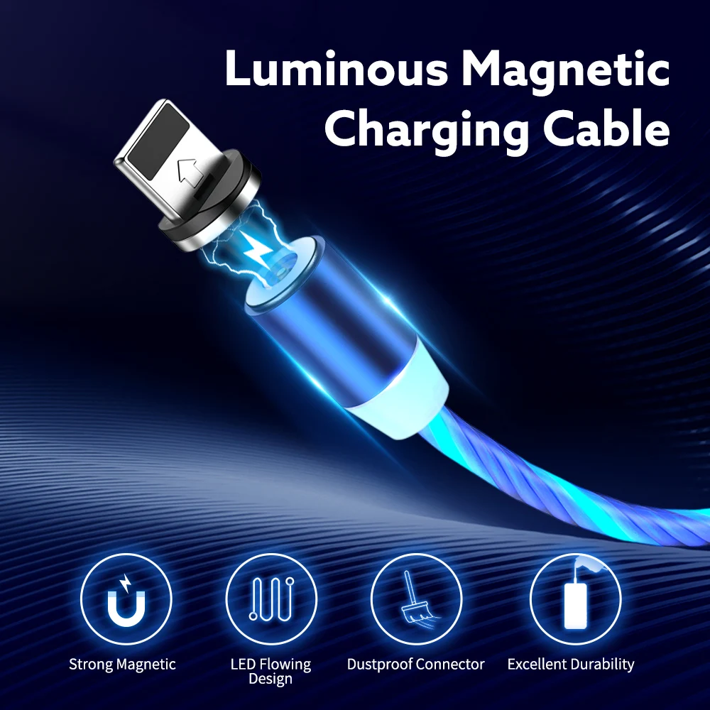 Магнитный кабель RAXFLY Micro USB Type C для iPhone Lighting Kabel 1 м светящийся мобильный телефон