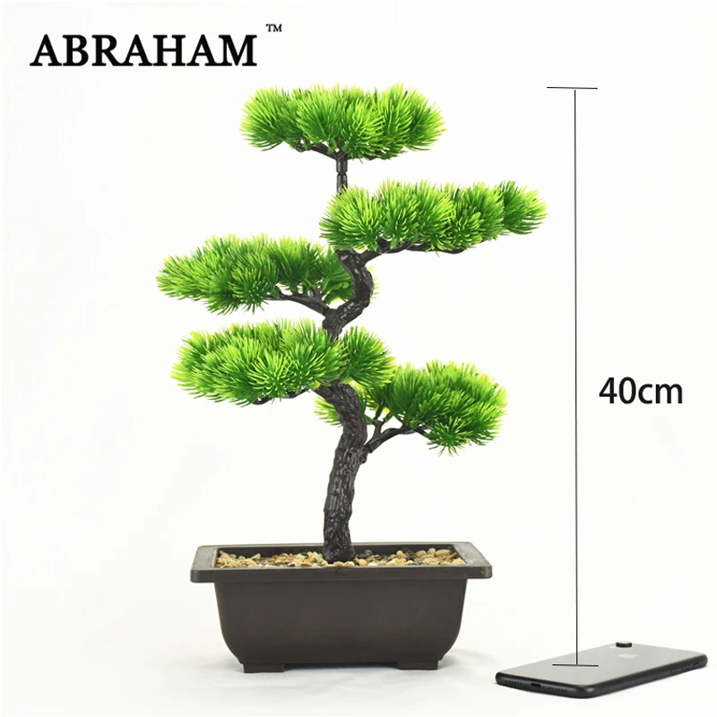 

40cm 5 Fork Large Artificial Pine Tree Bonsai Plastic Tree Potted Real Touch Plants With a Pot For Home Office Garden Decoration