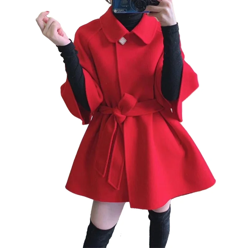 

Элегантное шерстяное пальто, женская одежда, новинка 2022, модная двухсторонняя шерстяная куртка средней длины в стиле ретро на осень и зиму