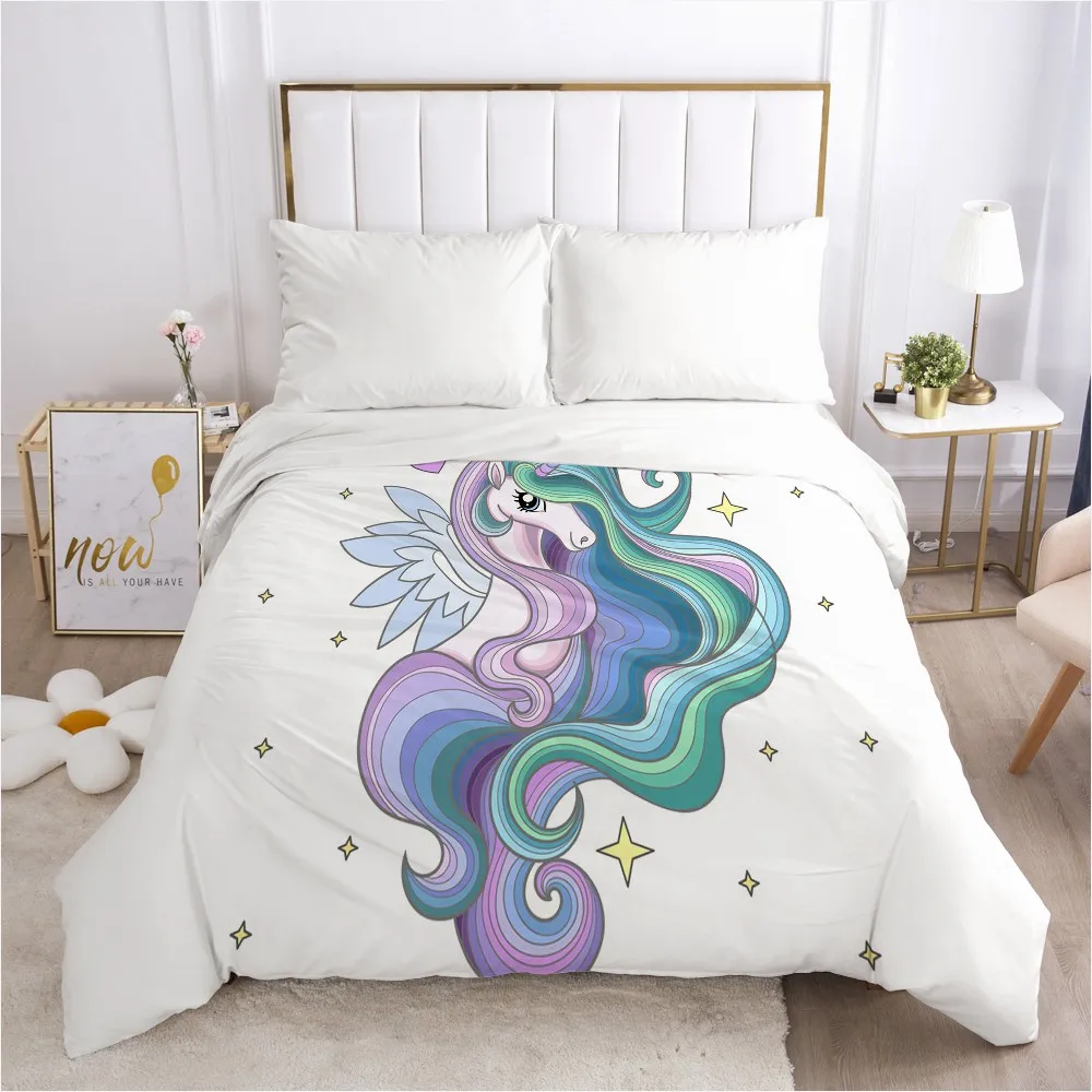 

Unicorn Cartoon Duvet Cover with Zipper Comforter/Quilt/Blanket Case 140x200 260x220 3D Bedding For Baby Kids Child Girls Boys