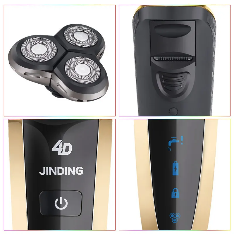 JINDING перезаряжаемая электробритва Мужская Водонепроницаемая бритва 4D плавающая
