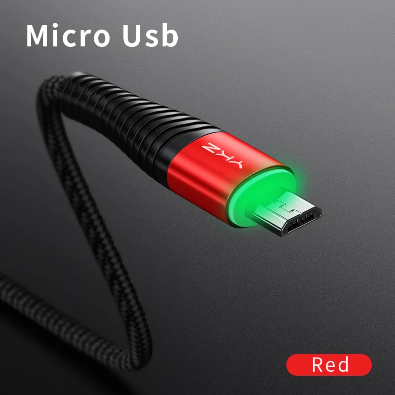 Красный YKZ светодиодный Micro USB кабель 3A Быстрая зарядка и синхронизация данных шнур для samsung huawei Xiaomi Andriod USB Microusb Кабели для мобильных телефонов - Цвет: Красный