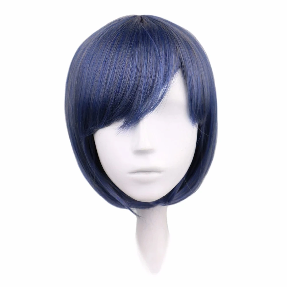 

QQXCAIW Long Wavy Cosplay Black Butler Mixed Blue Gray Grey 70 Cm Synthetic Hair Wigs