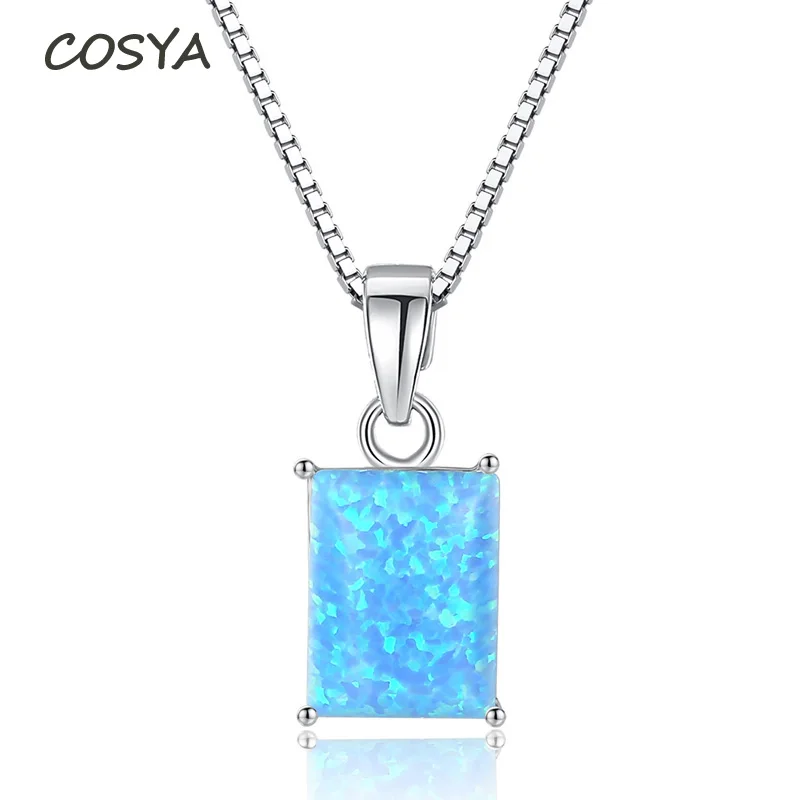 

COSYA 100% 925 стерлингового серебра Прямоугольник 6*8 мм синий кулон ожерелье цепочка с кулоном темперамент высокоуглеродистой Diamond, ювелирное из...