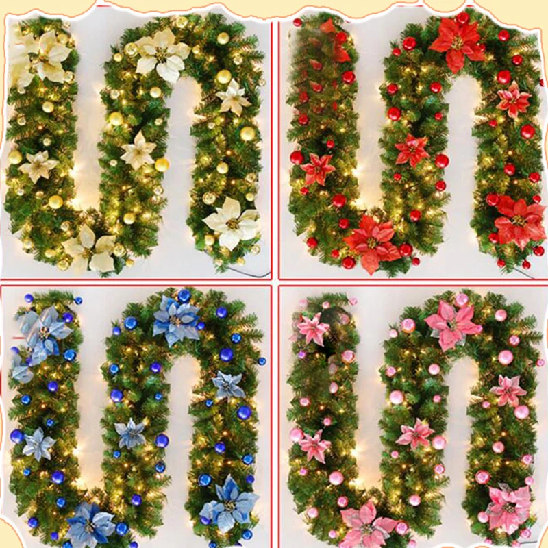 Рождественская гирлянда из ротанга 270 см с бантами и светодиодными лампочками