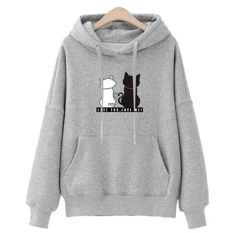 

Hiawatha Hooded Sweatshirt Women 2019 Autumn Korean Loose Hoodies Fashion Cat Print Tops WY1002