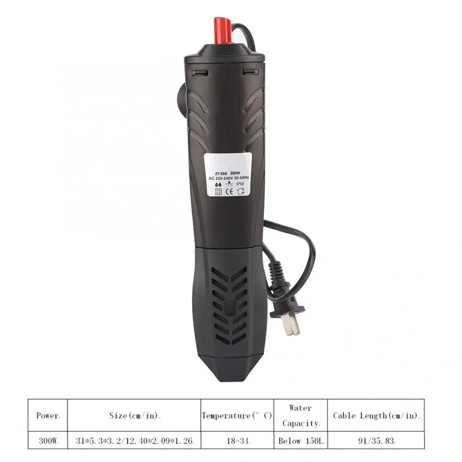 CN Plug 300W Нагревательный стержень для аквариума, мини погружной нагреватель аквариума, нагревательный стержень для аквариума, регулировка температуры 220-240 В - Цвет: CN Plug 300W