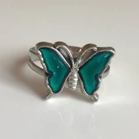 vintage butterfly glitter powder mood open finger ring unique temperature control color animal rings festival gift