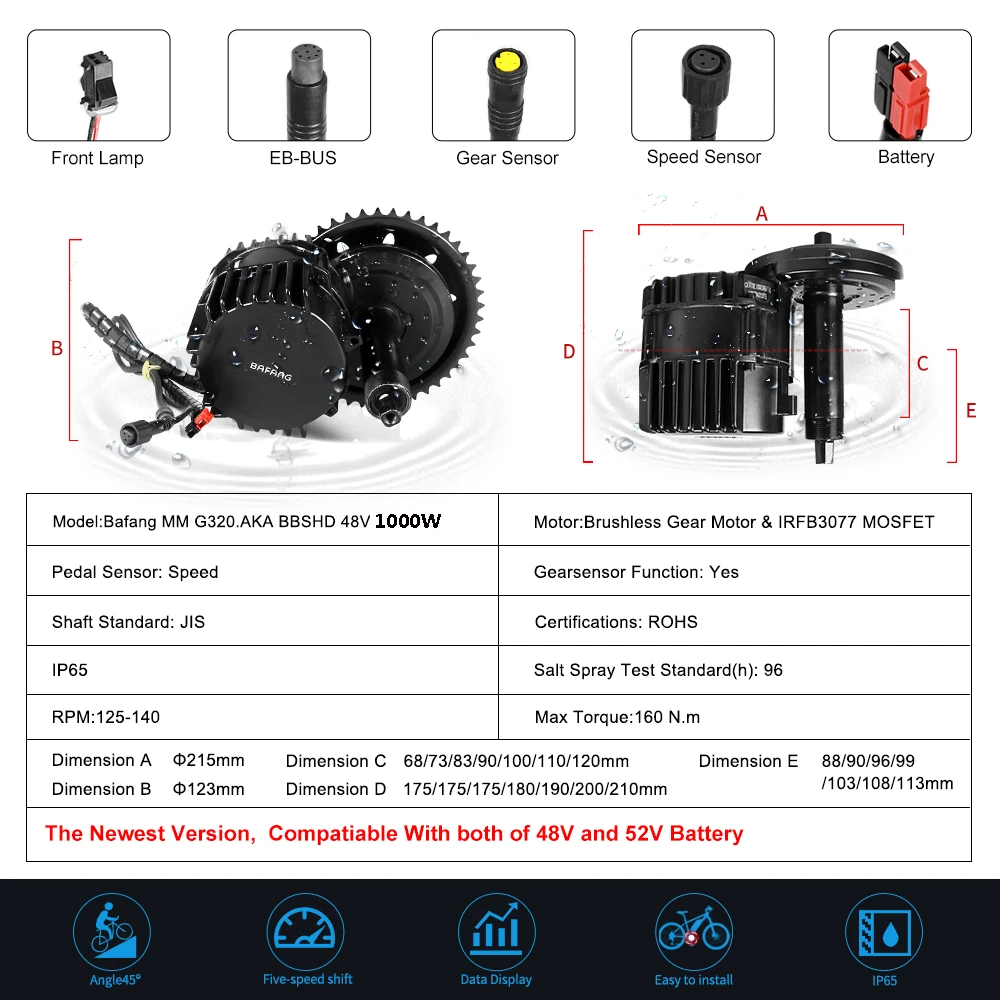 UPP 48V 1000W Bafang BBSHD BBS03 мотор среднего привода Электрический жир пляж ATV велосипед