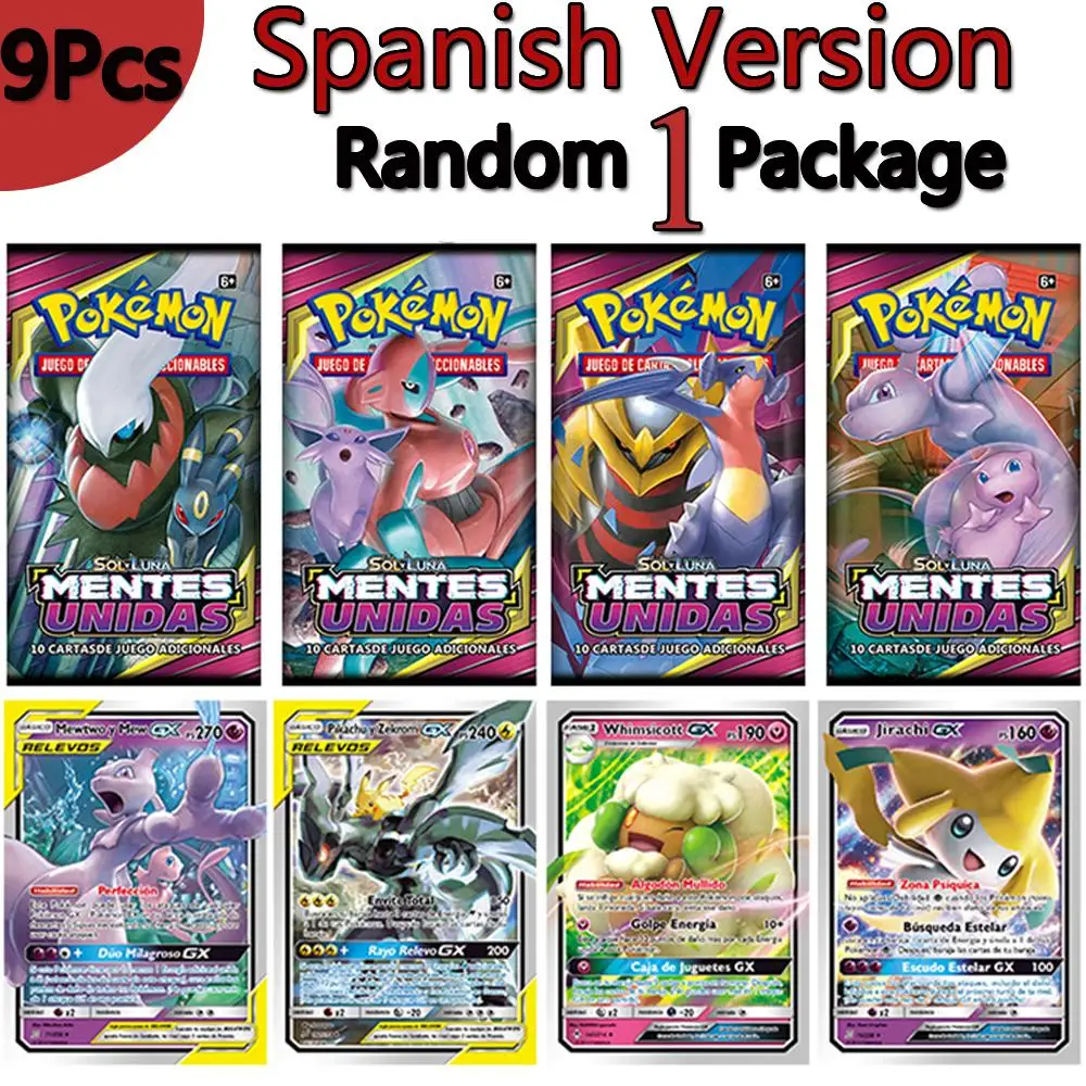 

Spanish 9pcs Carte Pokemon Cards GX Tag Team Vmax EX Mega Energy Shining Pokemon Card Game Carte Trading Collection Cards