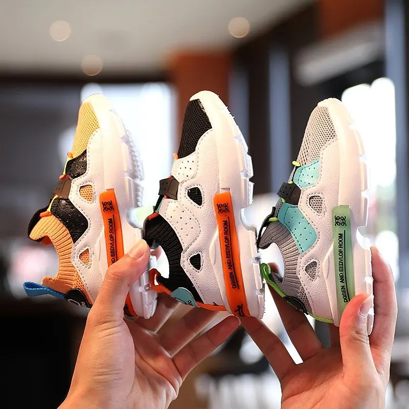 Кроссовки детские из ПУ кожи модная разноцветная обувь в стиле пэчворк