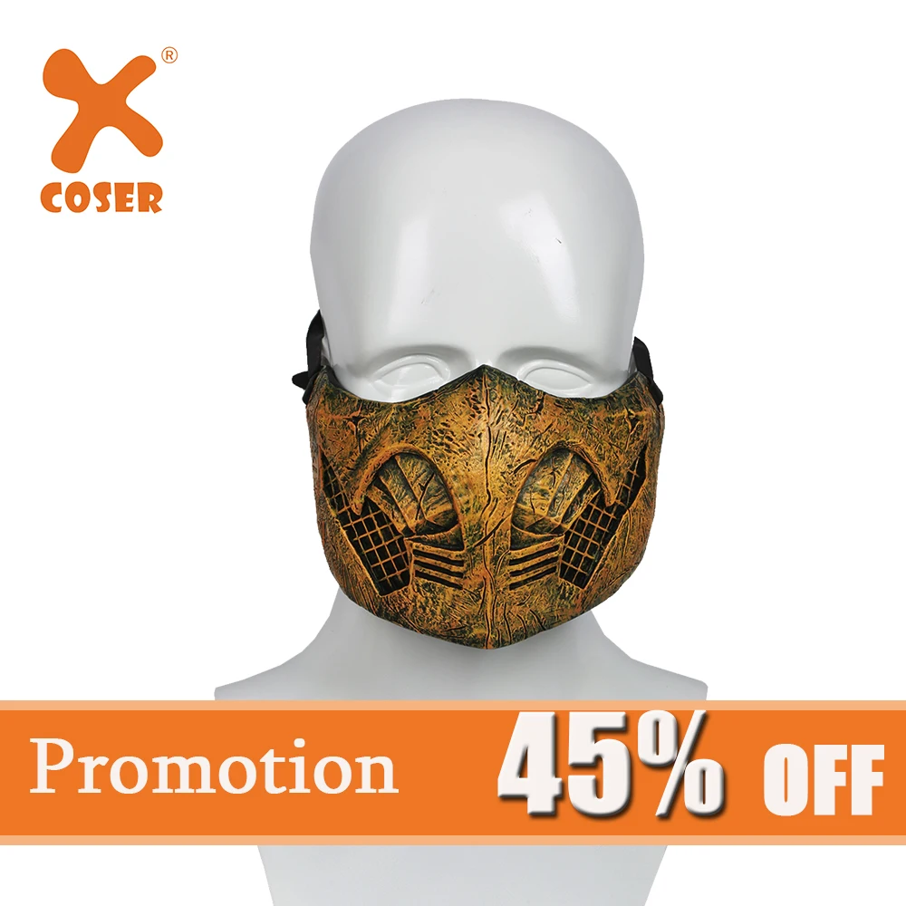 X-COSTUME mmoral Kombat X игра косплей Скорпион/Hanzo Hasashi сандалии деревянная маска Аксессуары для костюмов на Хэллоуин Опора
