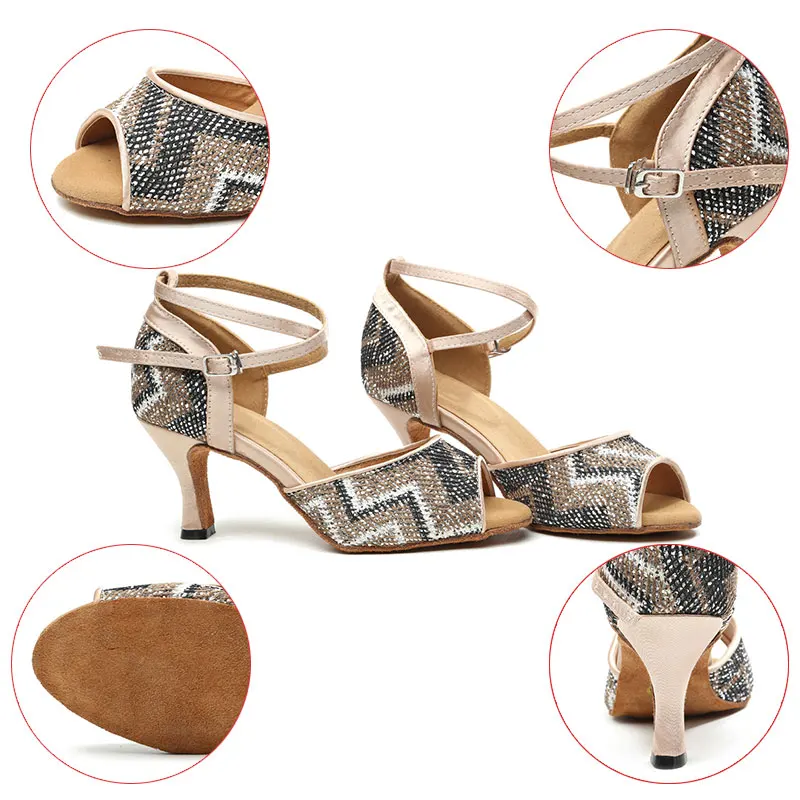 Dancing  Shoes For Women Ballroom Latin Dance-Shoes Girls Ladies Modern Tango Dancing Shoes Glitter Heels Salsa Shoes Sandals