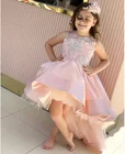 Высокий Низкий Розовый Платье в цветочек для девочек; Платье для девочек на день рождения кружевное атласное платье принцессы вечерние платья фон для фотосъемки