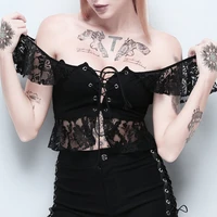 lace t shirts mesh hollow out hole crop top gothic sexy eyelet backless sheer patchwork deep v neck 2021 t shirt gothic fanshion