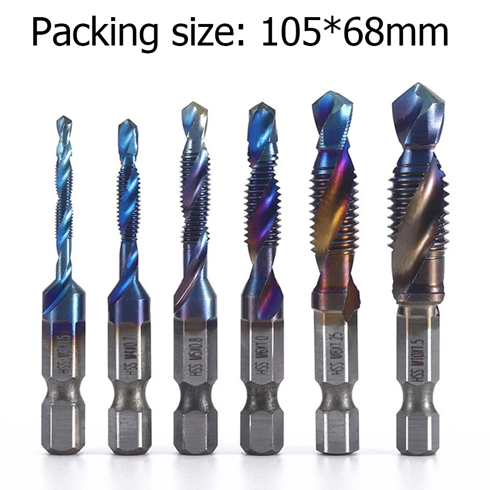 

6pcs Hex Shank HSS Screw Thread Deburr Metric Tap Drill Bits M3 M4 M5 M6 M8 M10 Hand Tools for Screw Machine Compound Tap
