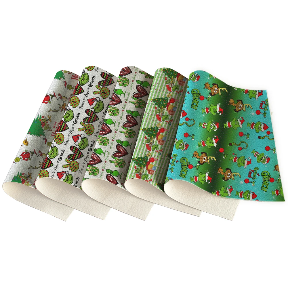 

Impermeable Textil Synthetic Leather Christmas Monster Face Love Litchi Printed For DIY Christmas Earrings Hair Bows 30X136C