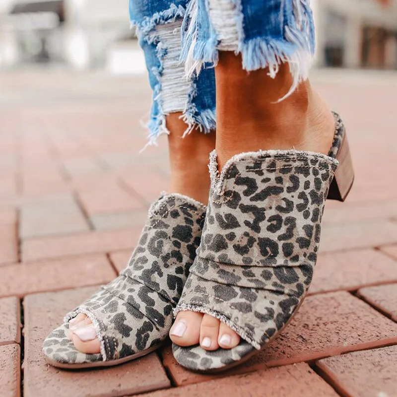 

Sandals Women High Heels Shoes Women Sandals Summer Shoes Leopard Open Toe Roman Sandals Block Heel Med Vintage Sandals Pumps