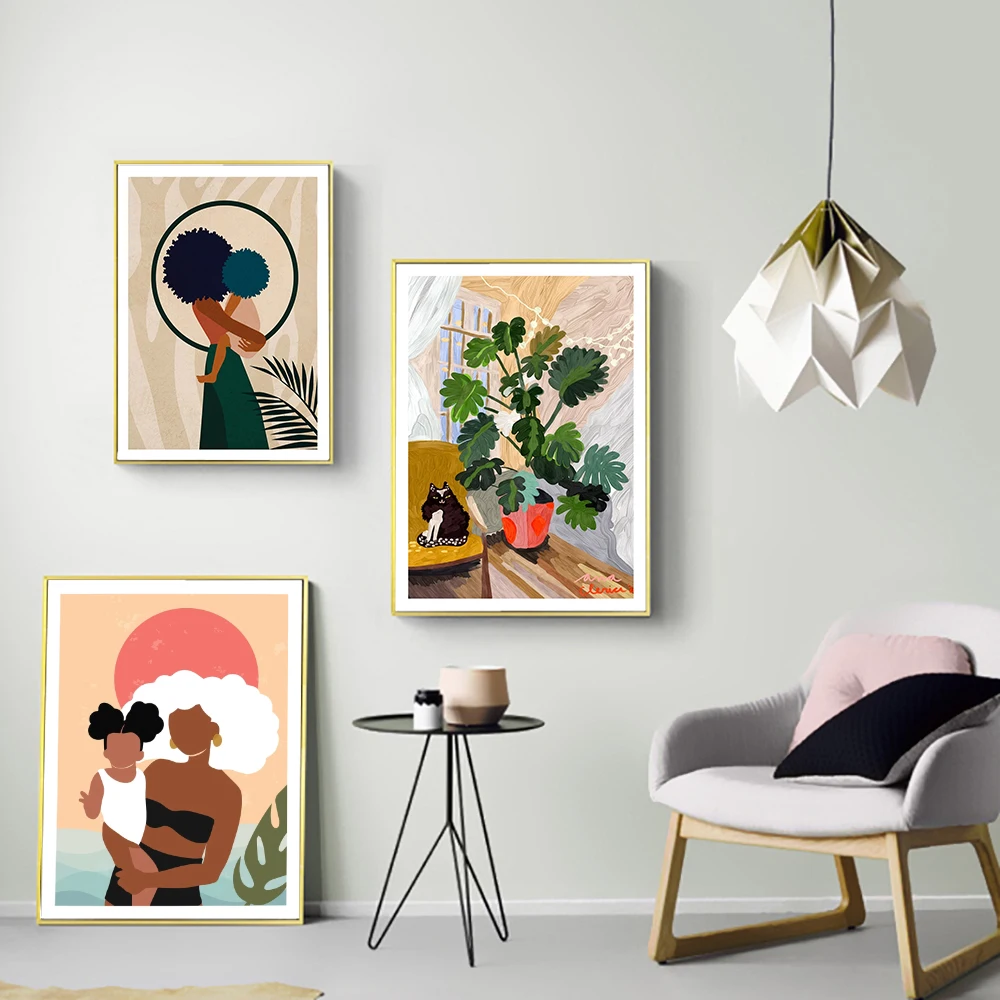 

Color Abstract Posters and Prints Father Mother With Kid Love Canvas Painting Wall Art Pictures Bedroom Interior Home Decor