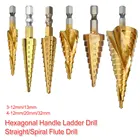 Прямоеспиральное сверло с канавками 3-12 мм13 мм 4-12 мм20 мм32 мм HSS титановое покрытие Пагода форма ступенчатое сверло с шестигранным хвостовиком для дереваметалла