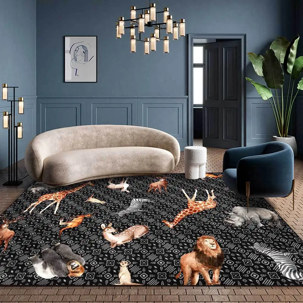 

Fashion Modern Safari Geometric Black Grey Living Room Bedroom Bedside Carpet Mat CustomizationCustom Size