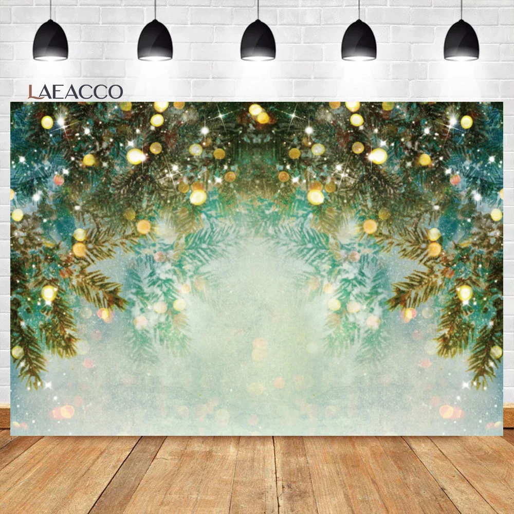 

Laeacco зимний Фэнтезийный свет боке сосновые иглы фон Сказочная страна Снежный пейзаж детский портрет индивидуальный фон для фотосъемки