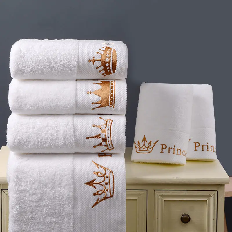 

Quality 100% Cotton White 5-Star Hotel Towel Home Set Embroidered Luxury Crown Bath Towels for Adults Absorbent Face Towel