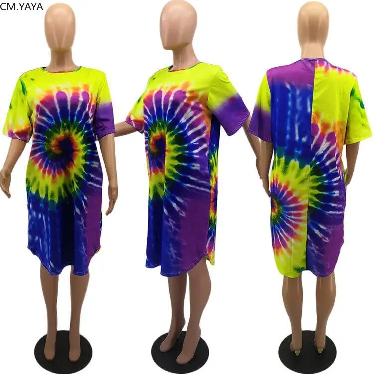 2019 summer women o-neck half sleeve black hole tie dye print knee length loose dress fashion classic streetwear dresses vestido | Женская