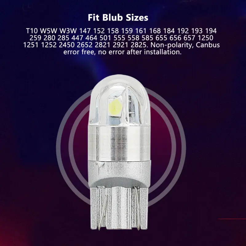 

Canbus Light Bulbs Bright White Light Bulb Lamp 2SMD Replacement 10Pcs