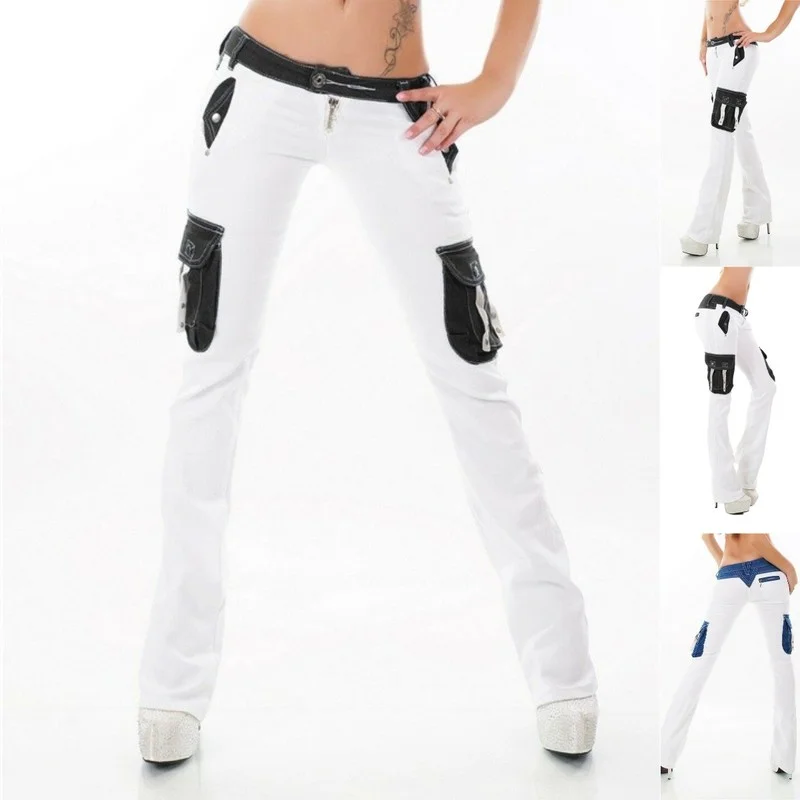 

Женские джинсы с заниженной талией, джинсы в стиле пэчворк, новинка 2022, модные женские однотонные повседневные Прямые брюки с карманами, на ...