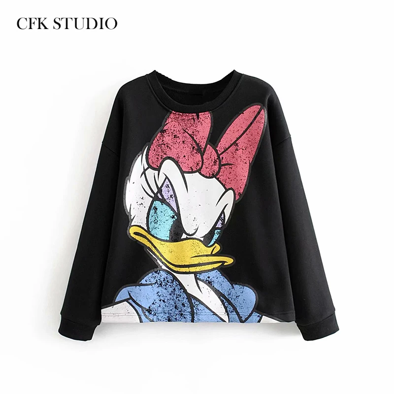 ZA женские толстовки с О образным вырезом принтом маргаритки длинным рукавом