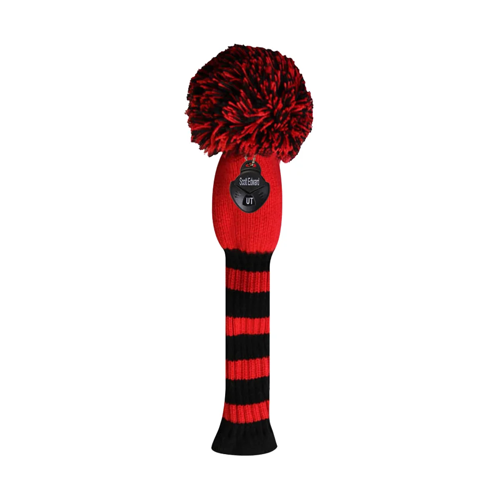Красный цвет черные Большие полосы стиль вязать гольф головной убор, набор из 3 для водителя/фарватера/гибрид - Цвет: Hybrid