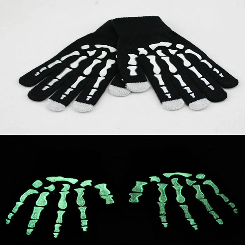 Тачскрин смартфоны планшеты с черепами светящиеся зимние перчатки вязаные